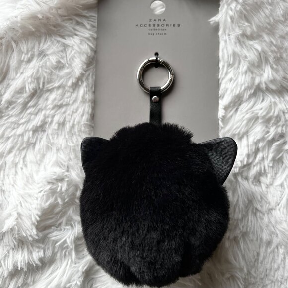 NWT ZARA FUR BAG CHARM KEYRING Ears * Cat Head - Picture 4 of 10